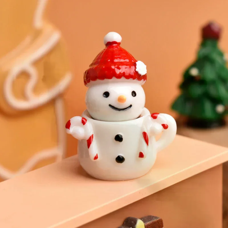 2/5Set Mini Snowman Teacup Decoration Miniature Christmas Cup Scene Landscape Resin Dollhouse Accessories Christmas Crafts Gift