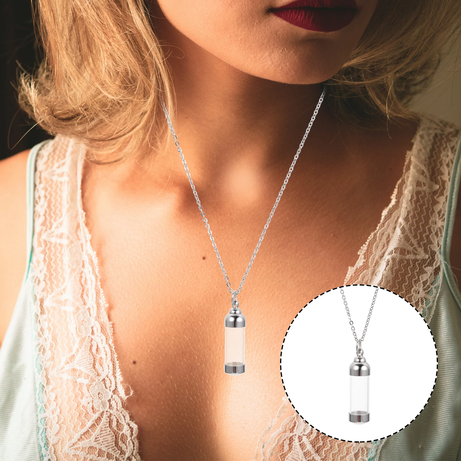 

Stylish Pet Ash Pendant Necklace Cremation Jewelry Stainless Steel Glass Memorial Keepsake Urn Necklace for Ashes