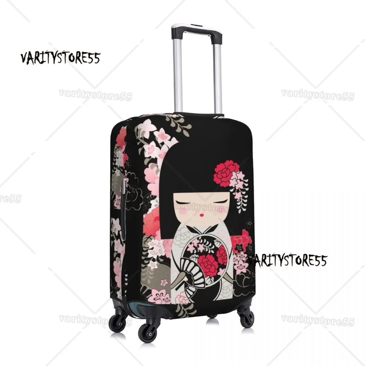 Fashion Kokeshi Doll Cherry Blossoms Luggage Cover Protector Washable Japanese Kimono Geisha Girl Travel Suitcase Covers