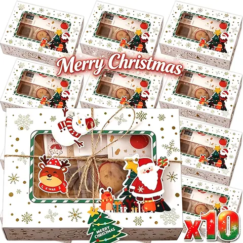 10/1pcs Christmas Baked Small Pastry Box Packaging with Window Kraft Paper Biscuit Snack Cake Boxes Merry Christmas Party Decor