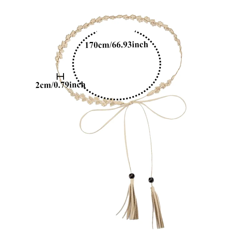 Fashionable Slim Cord Belt for Women with Floral Engraving and Knot Detail Trendy Delicate, and Sweet Fringe Belt for Dresses