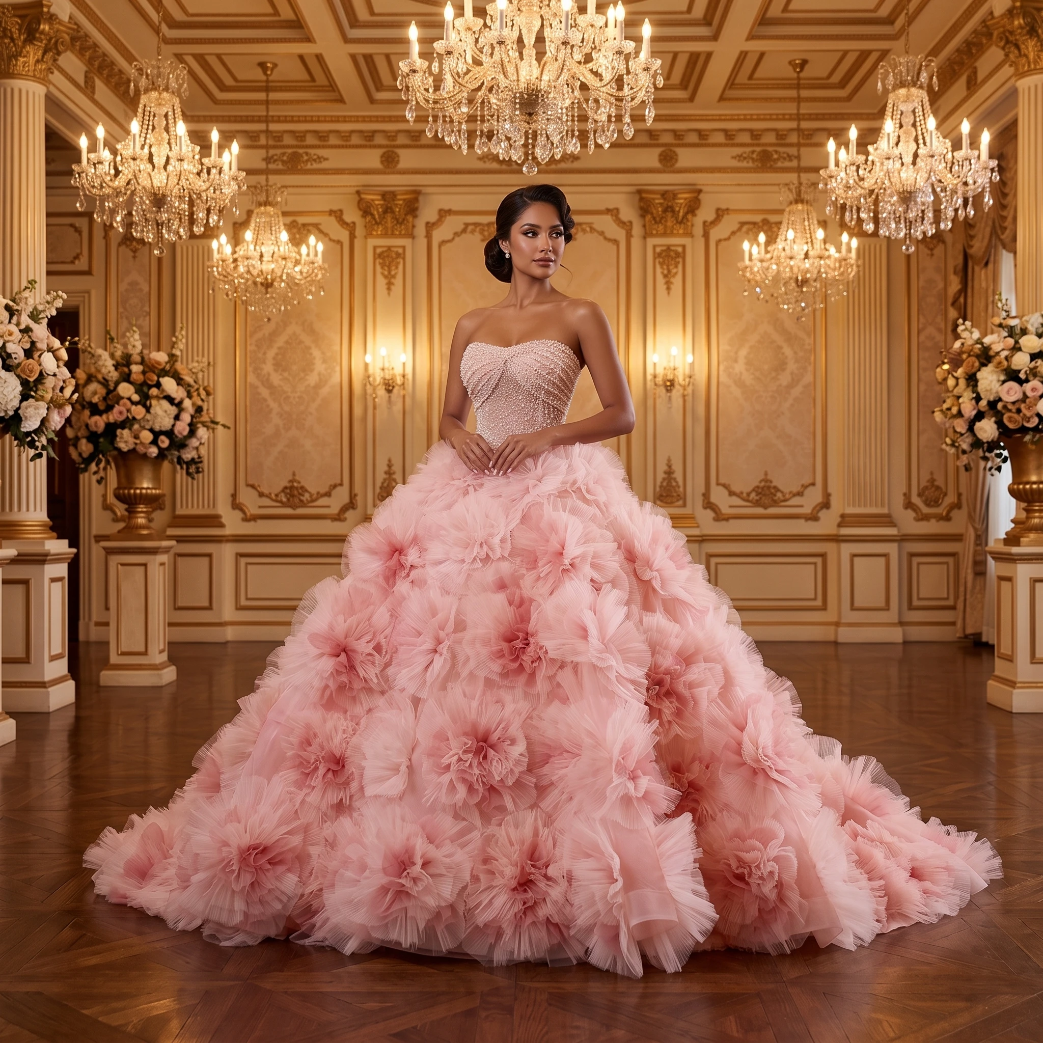 Lace Quinceanera Dresses Ball Gown 2026 Ruffles Sweet 16 Dress Strapless Sequins Customized vestidos de 15 quinceañera RSM251055