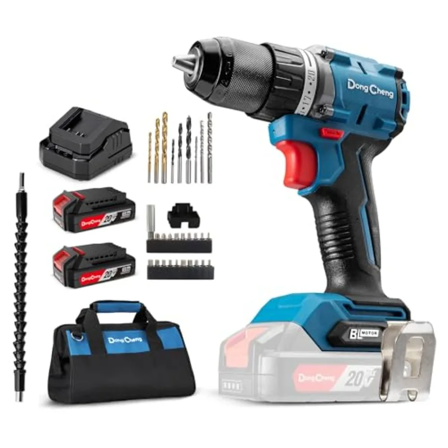 

20V Brushless Heavy-duty Impact Drill 531in-lbs 1/2" Keyless Metal Chuck 20+1+1 Clutch Cordless Hammer Drill with 2