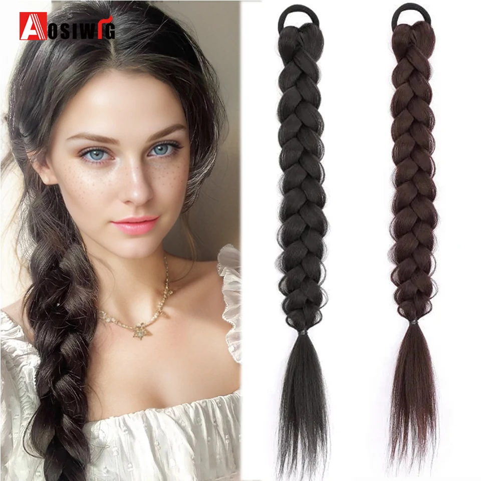 

18inch Synthetic Braided Ponytail Hair Extension With Rubber Band Boxing Braids For Women Hair Accessories Long Black Braids