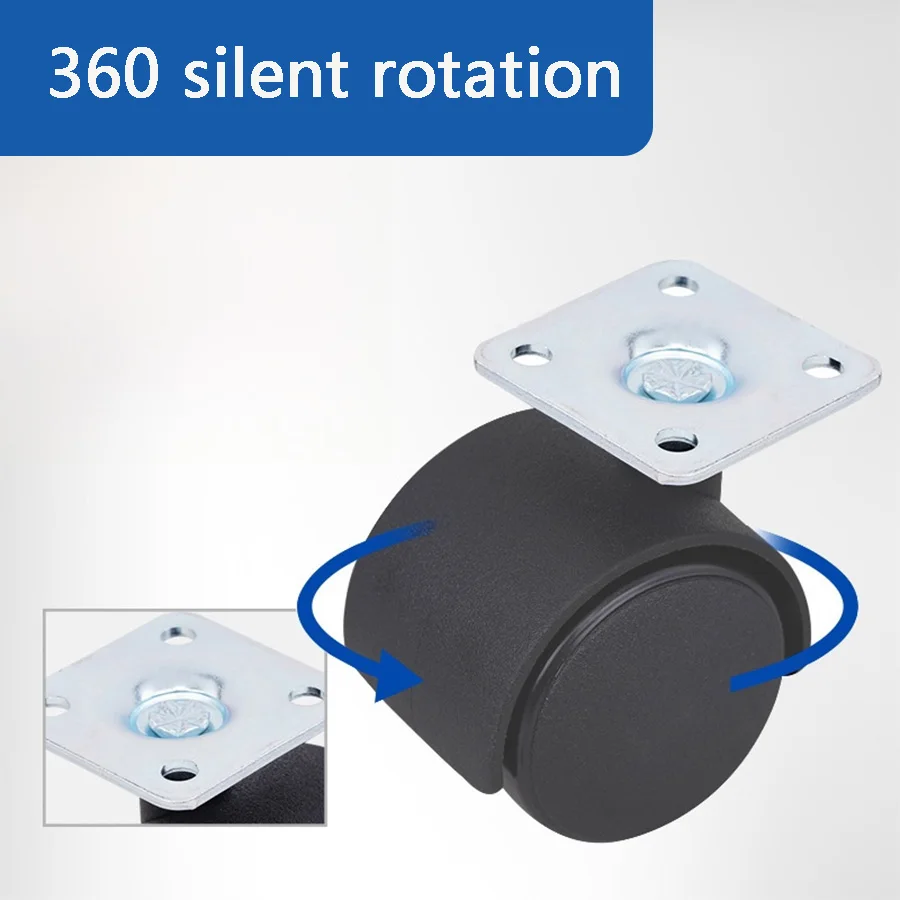 4 Black Plastic Swivel Casters - Durable Construction, 360 ° Easy Turning, Swivel/Brake - Suitable for Office Cabinets, Workbenches, Storage Boxes and Sliding Doors, Casters 39/49mm, Perfect for Home and Office Use.