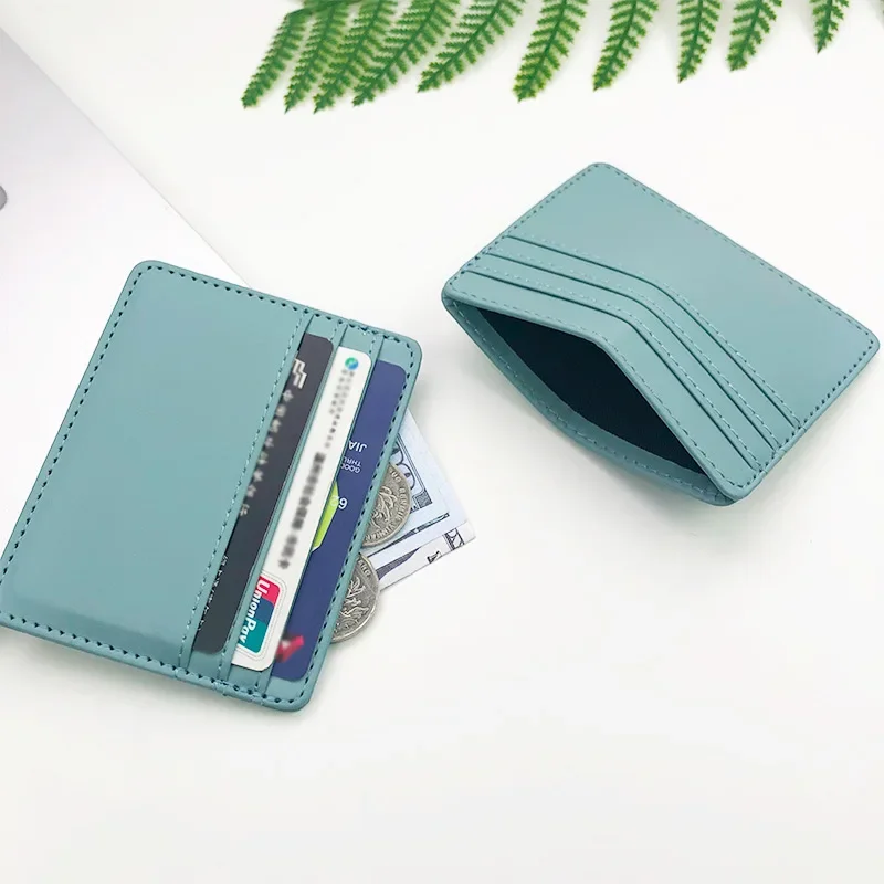 Slim Leather Card Holder Wallet Case Bank Business Credit Card Holder Black Women Small Coin Cards Cover Purses Pouch Bag