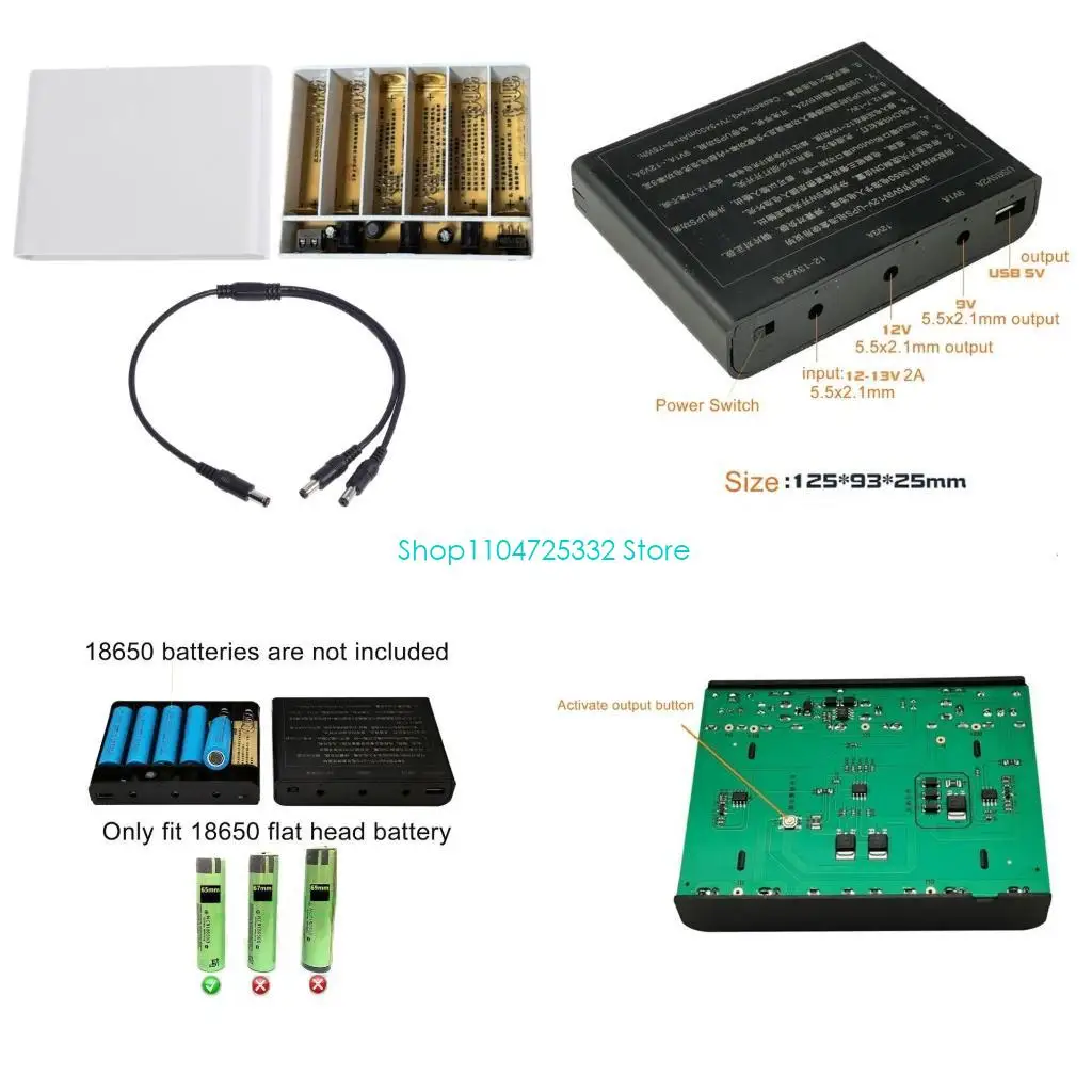 

P5EA 6X 18650 Батарея ИБП Блок питания USB 5 В 9 В 12 В Выход с выходом 5,5x2,1 мм для маршрутизатора, мобильного телефона,