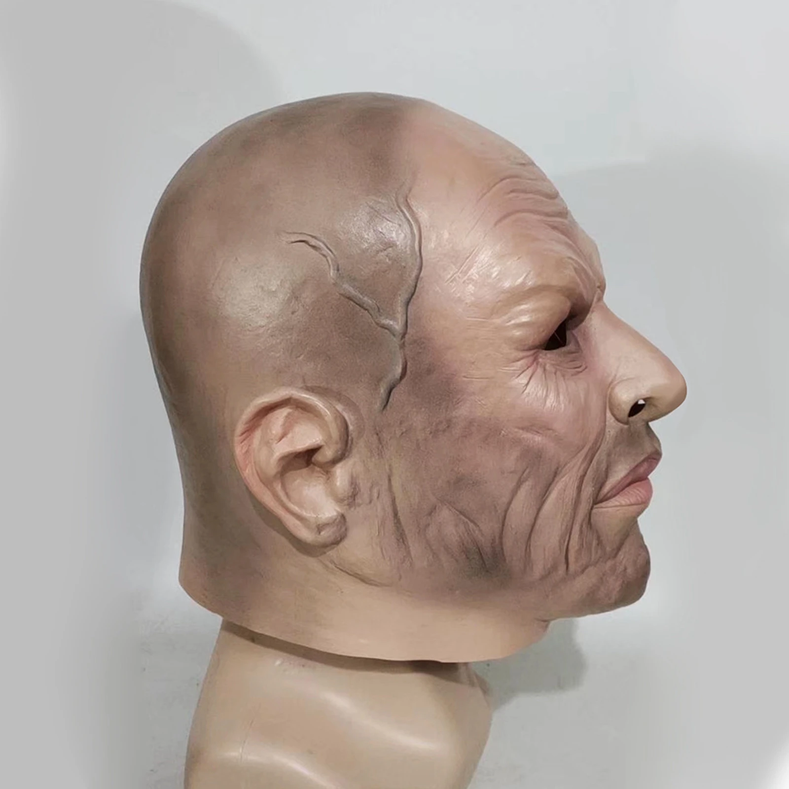 Realistic Bald Head Man Facewear Human Face Halloween Masquerade Full Head Face Covering