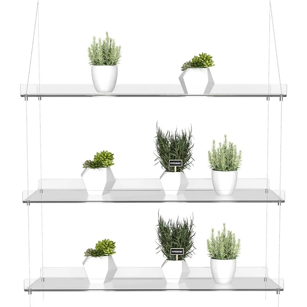 

Hanging Shelves Transparent Wall Floating Shelves Organizer Displays Storage Rack Home Decor for Windows or Living Room