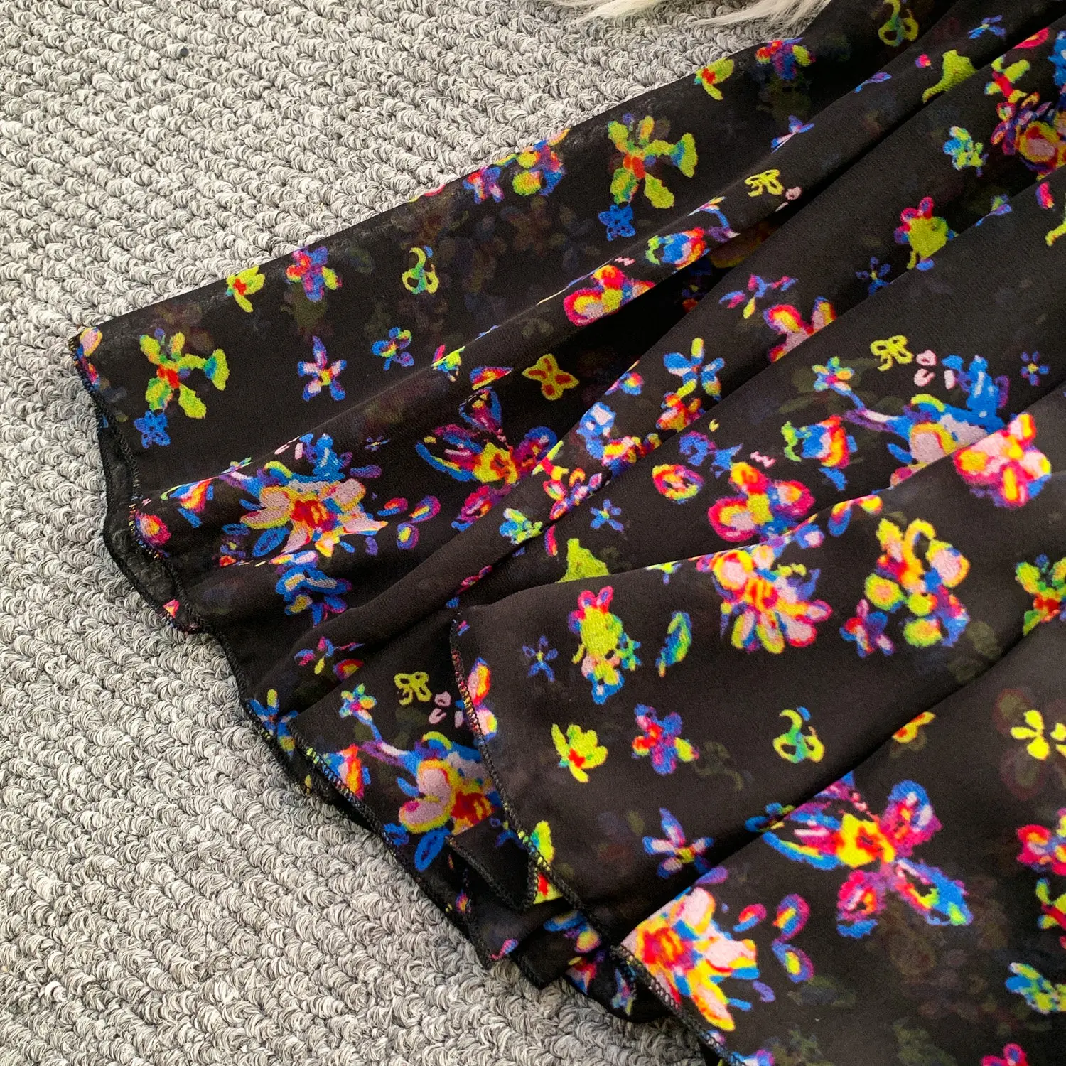 Women Black Floral Print 2 Piece Outfit 2026 Autumn Flounce Flare Sleeve Crop Top & High Waist Ruffle Breathable Long Skirt