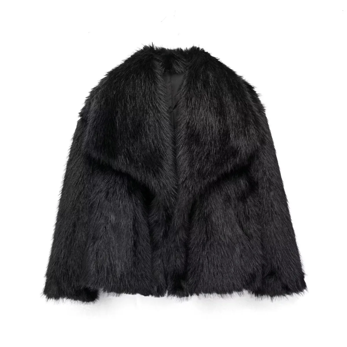 Luxury Fluffy Faux Fur Coat Women Thick Lamb Fur Black Coat Winter Warm Chic Fur Jacket Cropped Jacket Streetwear Clothing New