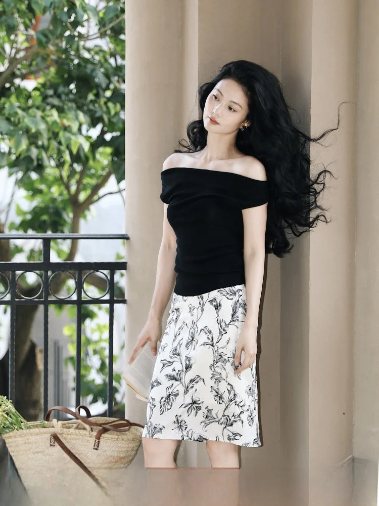 

Юбка Ele с высокой талией TAIYANG OFFICE, летняя юбка с цветочным принтом лотоса, мягкая кружевная юбка трапециевидной формы для поездок на работу, полиэфирное волокно