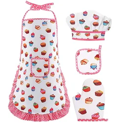 1 Set Kids Cooking Costume Kitchen Apron Glove Hat Role Playing Cooking Apron