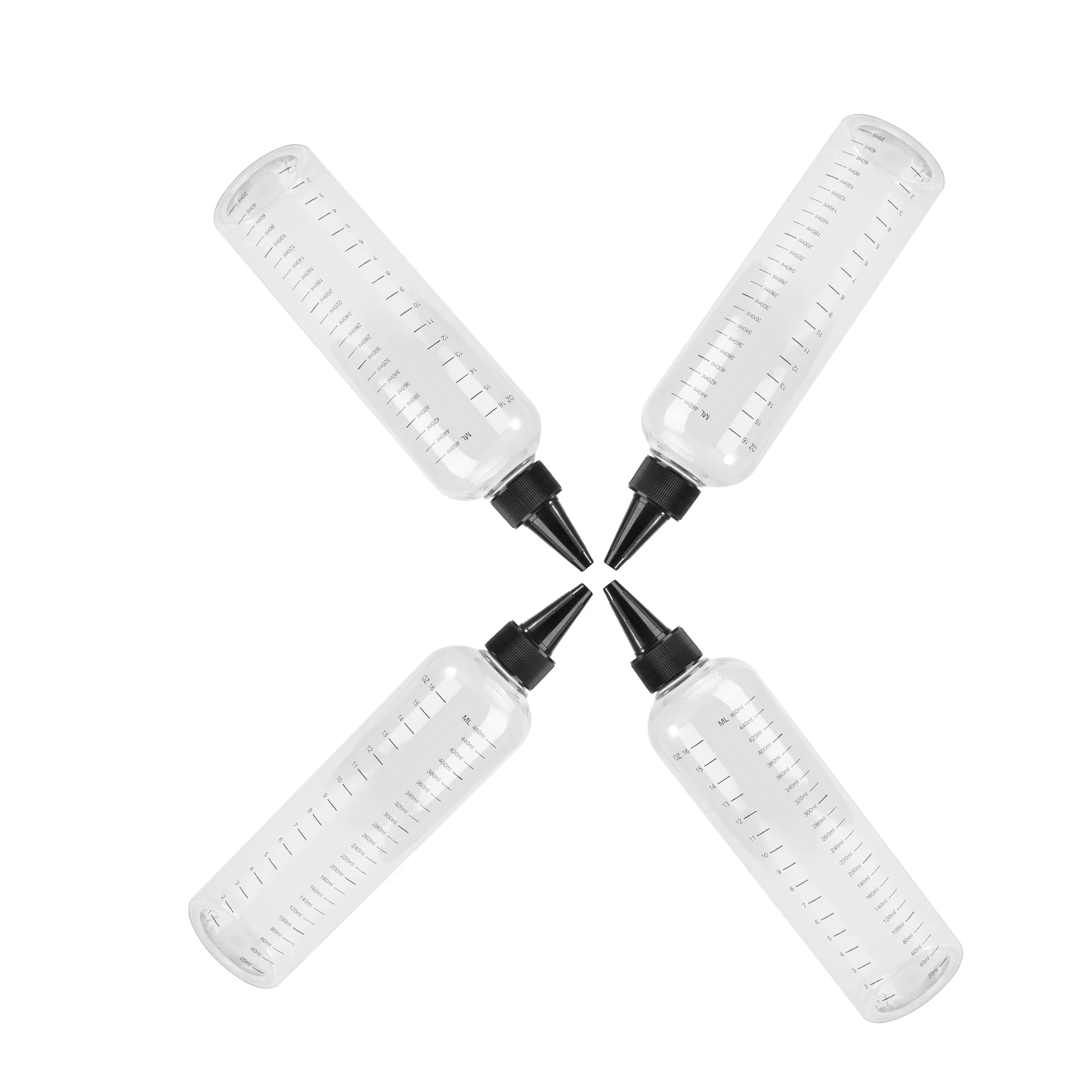

4pcs Transparent Pointed Cap Bottles 500ML Squeeze Measuring Applicator for Hair Perm Liquid Plastic Container Reusable
