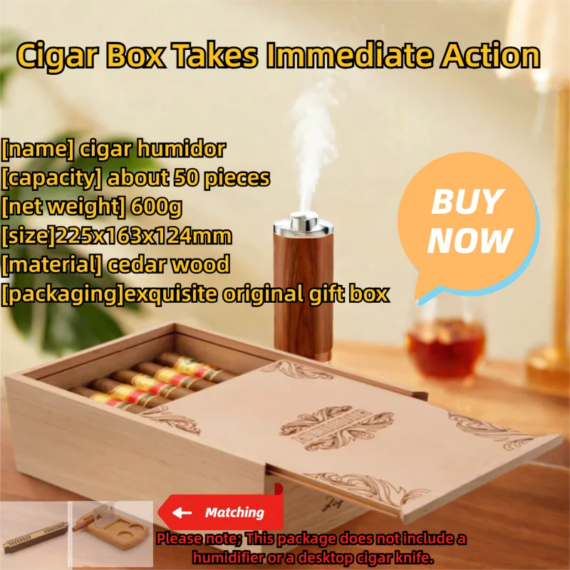 

Cigar Humidor Box Spanish Cedar Wood Capacity around 50 Sticks Cigar Storage Case for Humidity Control