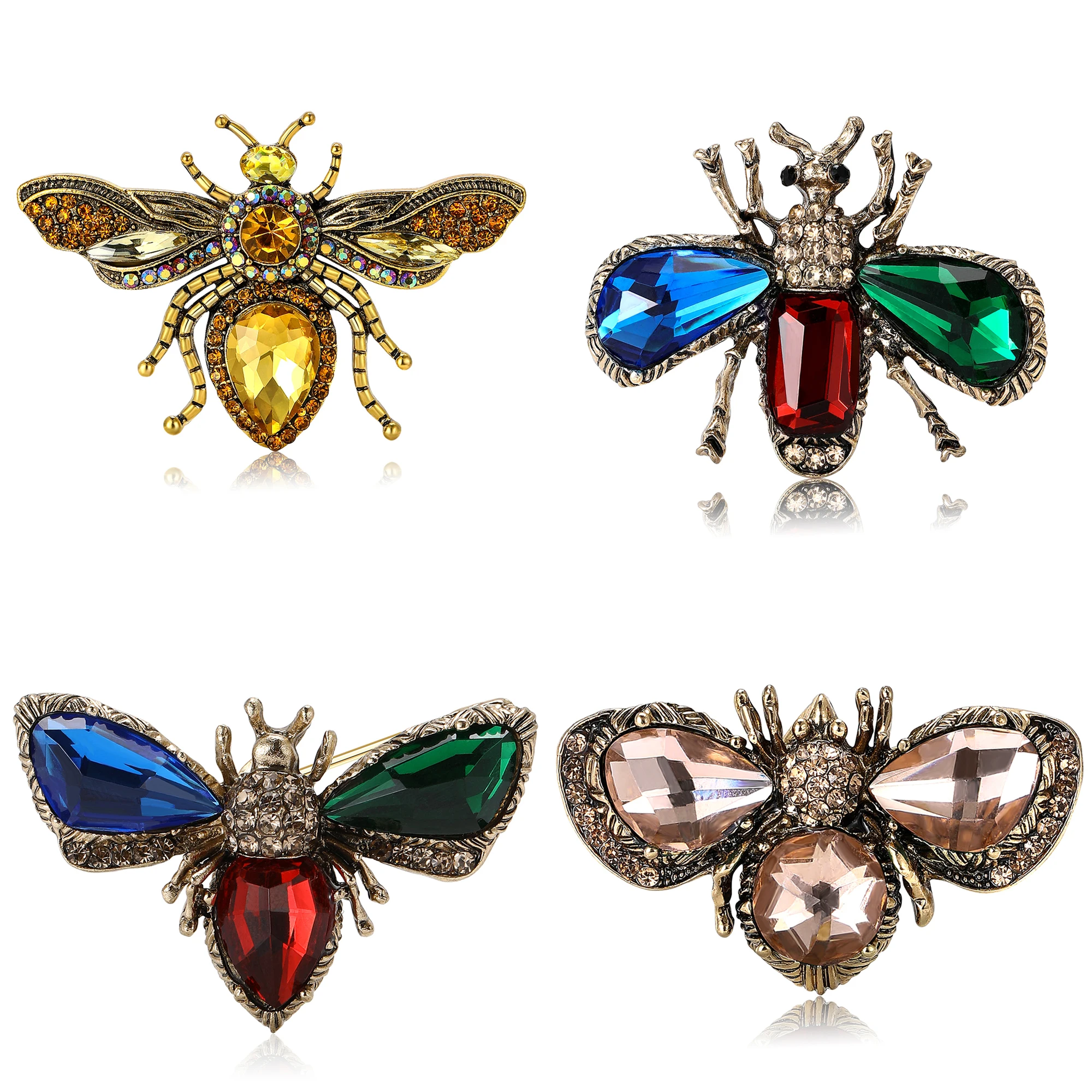 Stylish Luxury Glass Bee Brooches for Women Unisex Rhinestone Insect Pins Event Party Backpack Decoration Clothes Accessories