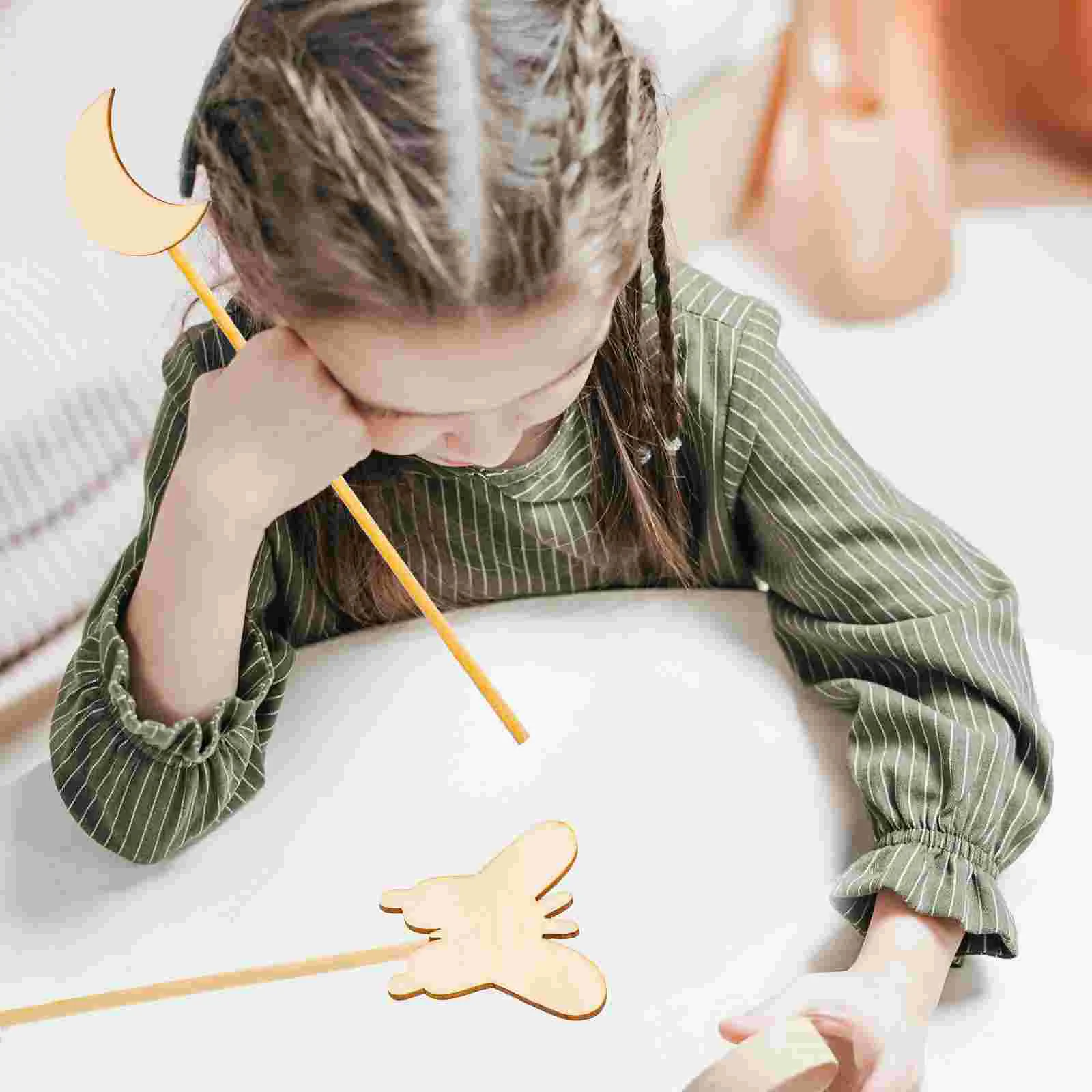 12 Pcs Decor Unfinished Fairy Wands Kids Puzzle Craft Sticks Bulk DIY Room Wooden Child