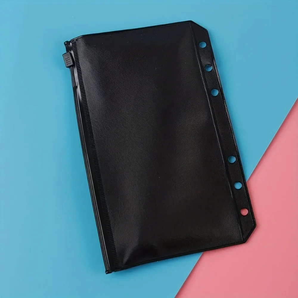 5PCS A6 Black File Holder Notebook 6 Hole Loose Leaf DIY Document Bag Binder Rings PVC Storage Binding Folder School Supplies
