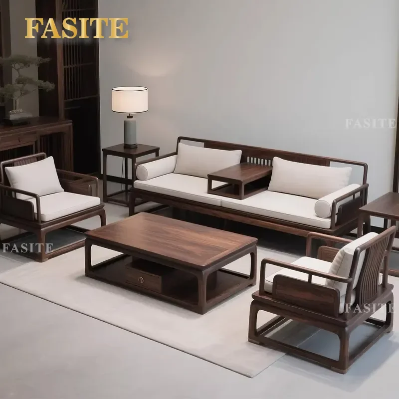 For North American Black Walnut Arhat Bed New Chinese Solid Wood Song Aesthetic Living Room Sofa Combination Furniture