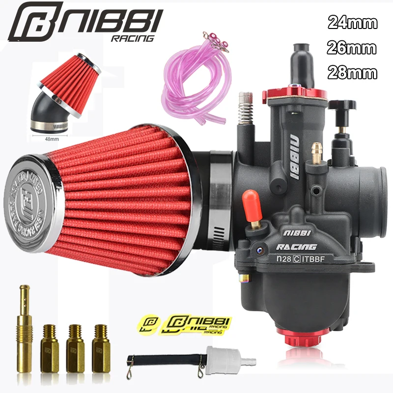 

NIBBI Motorcycle PWK 24/26/28mm Racing Carburetor 48mm Bend Air Filter Kit Power Jet PWK Carb KTM Yamaha Suzuki Pitbike Motocros