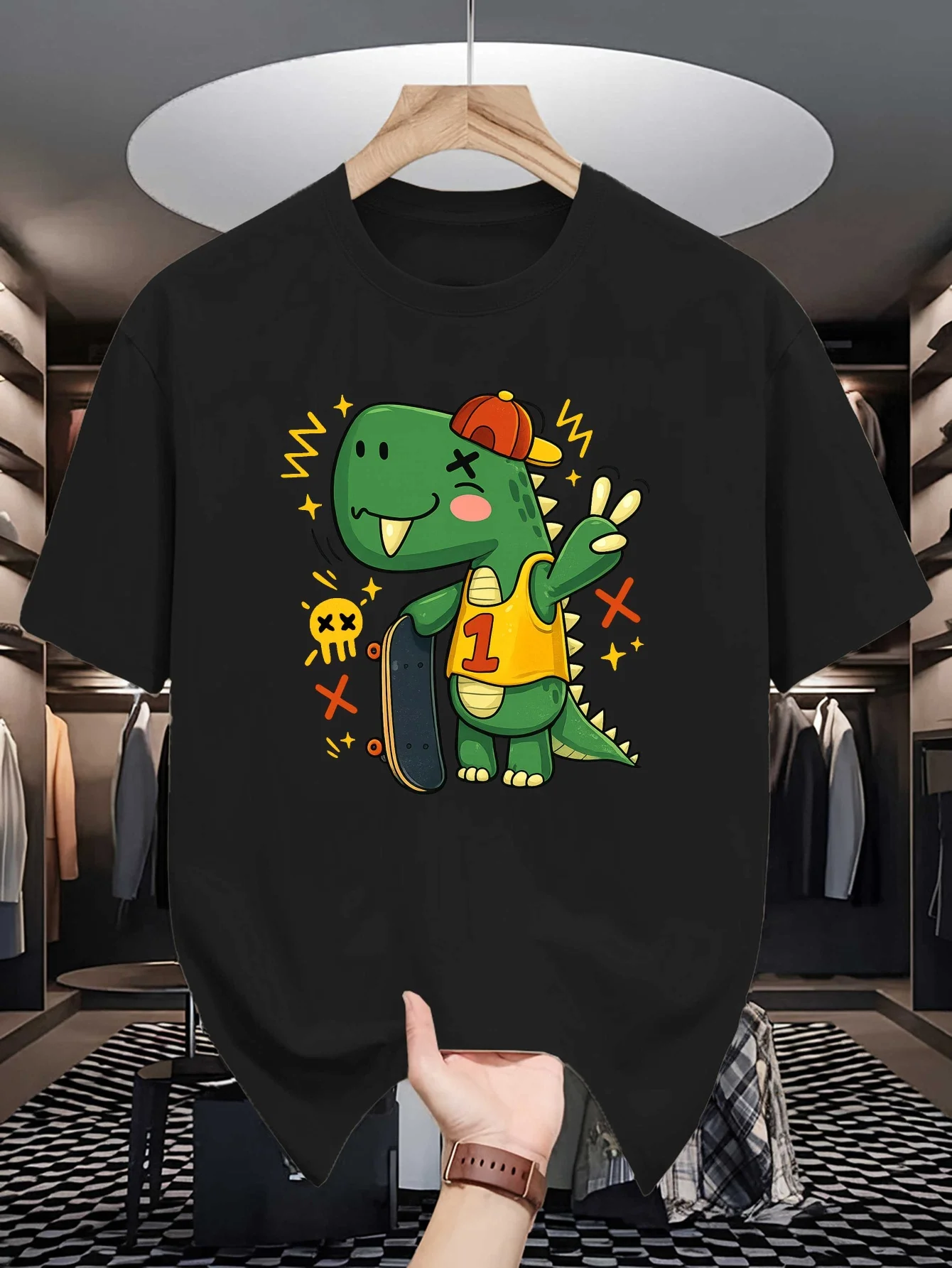 Cartoon Creature Graphic Mens Crew Neck T Shirt Lovely Food Animal Art Print Short Sleeve Casual Cotton Daily Summer Tops