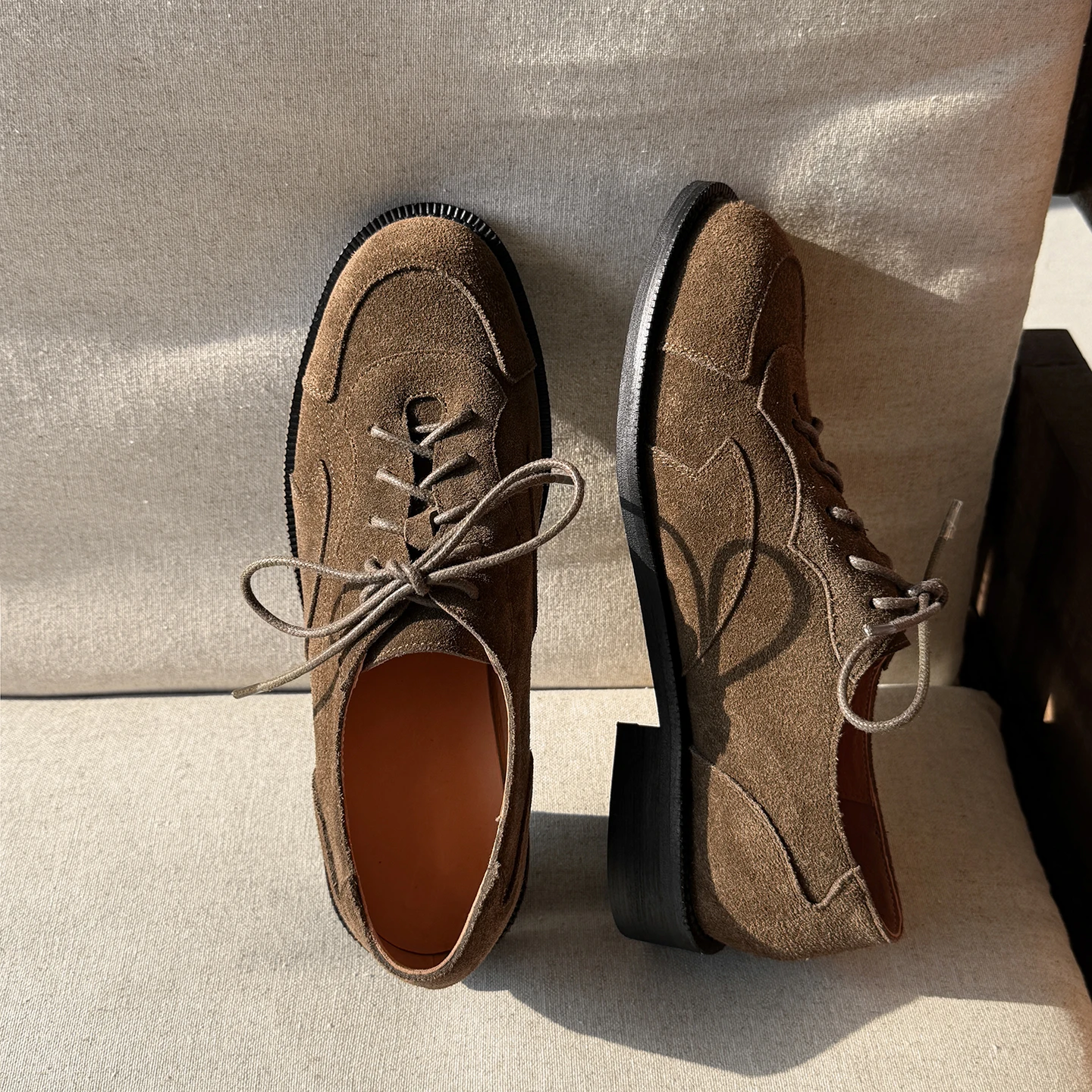 EAGSITY Cow Leather suede women's casual shoes square heel pumps lace up shoes footwear party outdoor fashion sneaker shoe