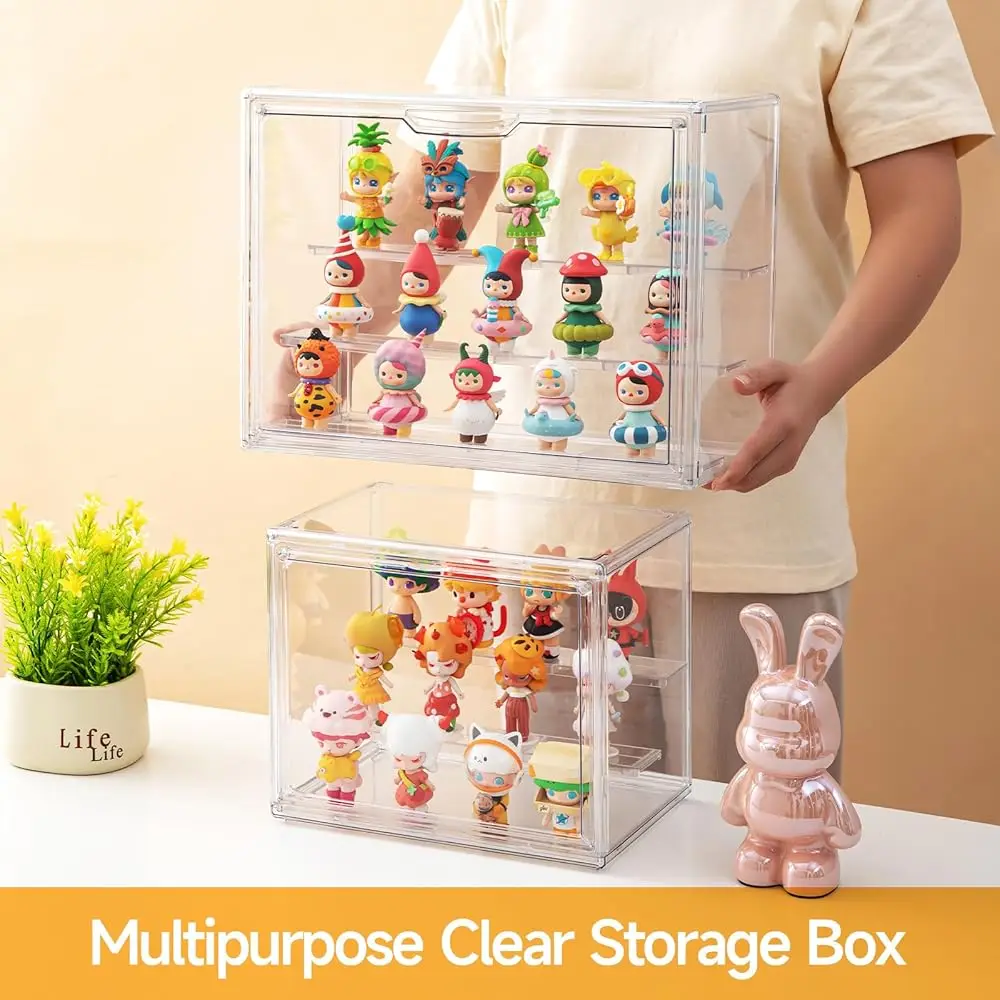 Acrylic Display Cases For Collectibles, 3 Tier Clear Shelf Boxes For Figures, Miniature Dustproof And Stackable Action Figure