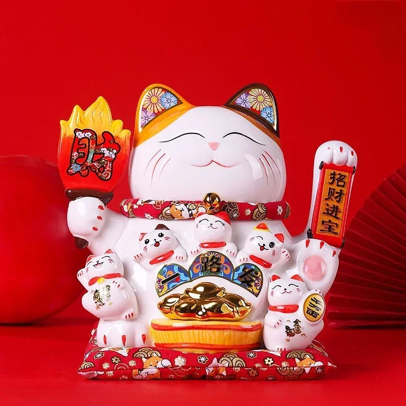 10-inch Lucky Cat Large Ornament Store Opening Electric Shaking Hand Large Japanese Ceramic Creative Gift Cashier Ornament