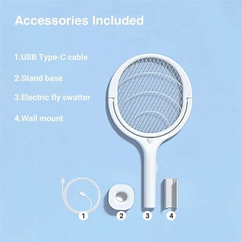 

Insulated Safety Fast Charging 5-In-1 Fly Bug Swatter, Adjustable Electric Mosquito Lamp With ABS Racket