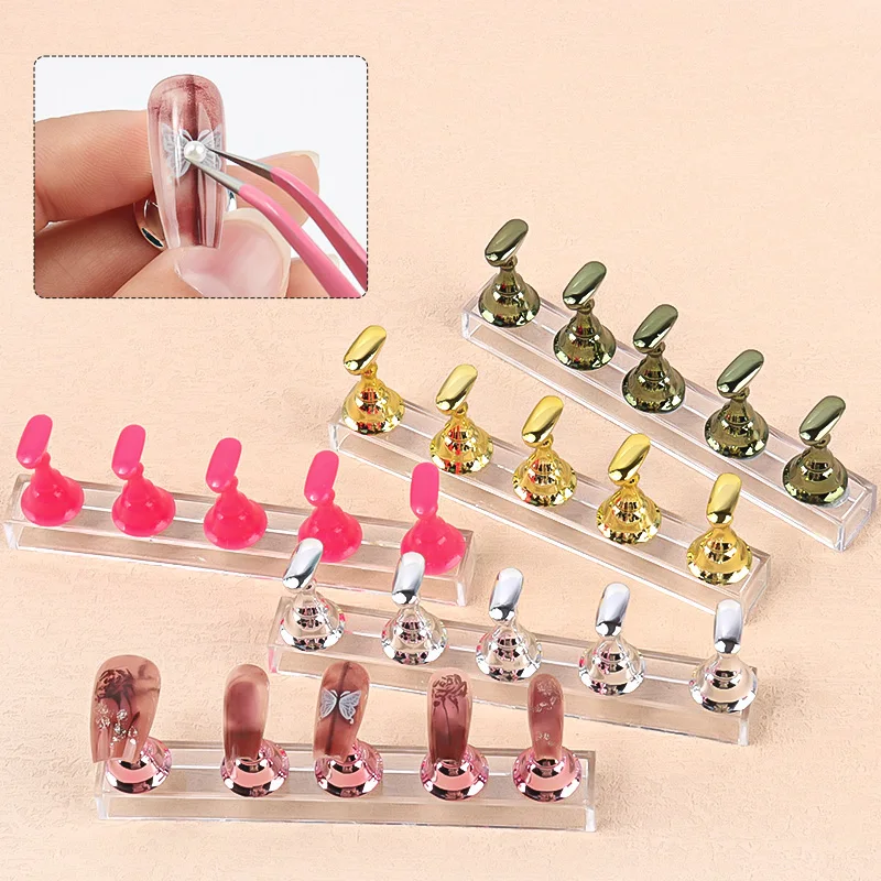 5pcs Chess Pieces Magnetic Nail Tips Practice Display Stand Set Acrylic Nail Art Holder UV Gel Polish Showing Shelf Manicure