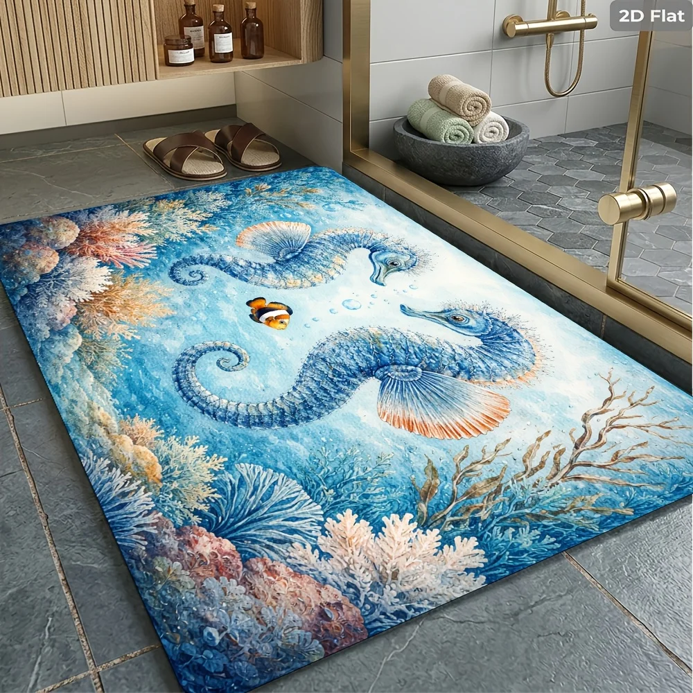 Beach Heart Bath Mat Ocean Wave Floor Mat Non Slip Bathroom Rug Soft Carpet Welcome Mats for Front Door Home Decor