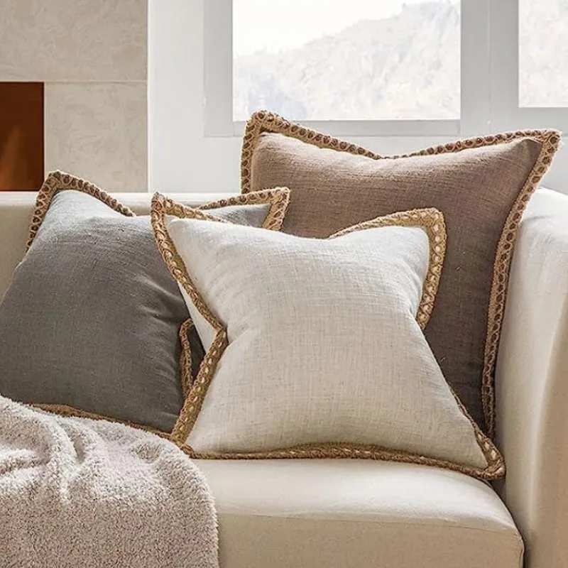 1/2PCS Farmhouse Throw Pillow Cover 30X50cm 45x45cm 50x50cm Christmas Cotton Linen Pillow Cover Trimmed Tailored Edges Grey Red