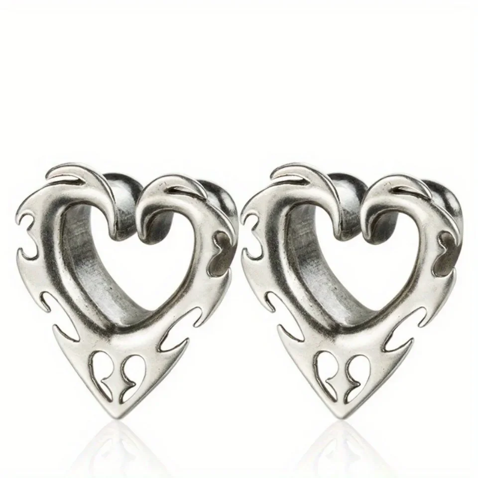 2 Stück Kupferlegierung Herzform Tunnel Ohrstöpsel Hohle Ohrstütze Expander Piercing Schmuck für Männer und Frauen – Detail 5