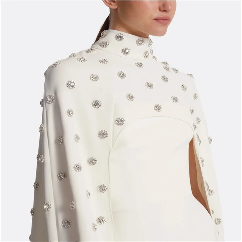 Ivory Luxury Women Dress Muslim Long Evening Dresses 2025 Beading  Designers Elegant  Hight Neck Prom Dresses Customized