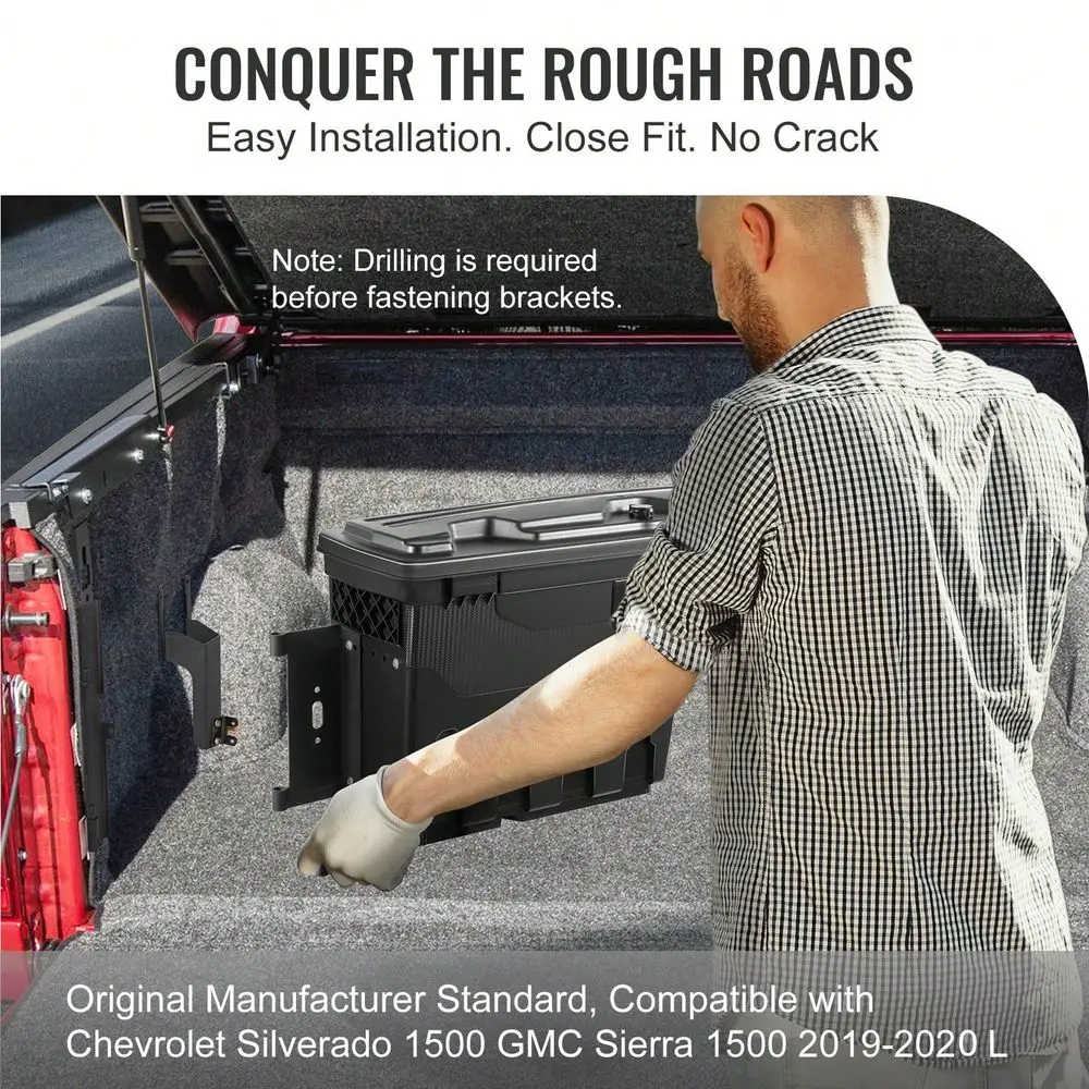 

Bed Storage Box, Lockable Lid, Waterproof ABS Wheel Well Tool Box 6.6 Gallon 20 Liter, For Chevrolet 1500 GMC Sierra 1500 20192