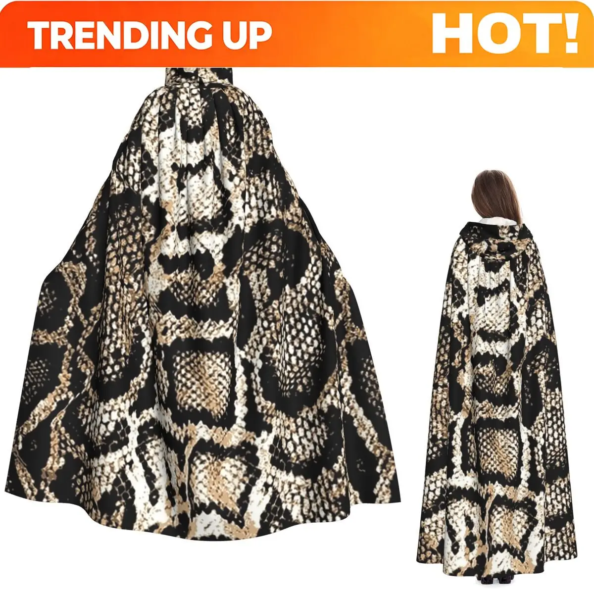 Customization Snake Skin Long Hooded Cloak Witch Medieval Costume Cosplay Cape HalloweenVampire Adult Unisex