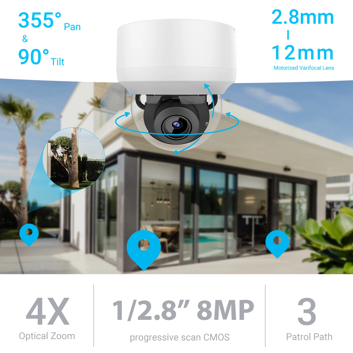 Vikylin 4K 8MP 4X zoom PTZ Dome IR Night Vision IP Camera For hikvision Compatible MD2.0 with MIC Outdoor video Security Camera