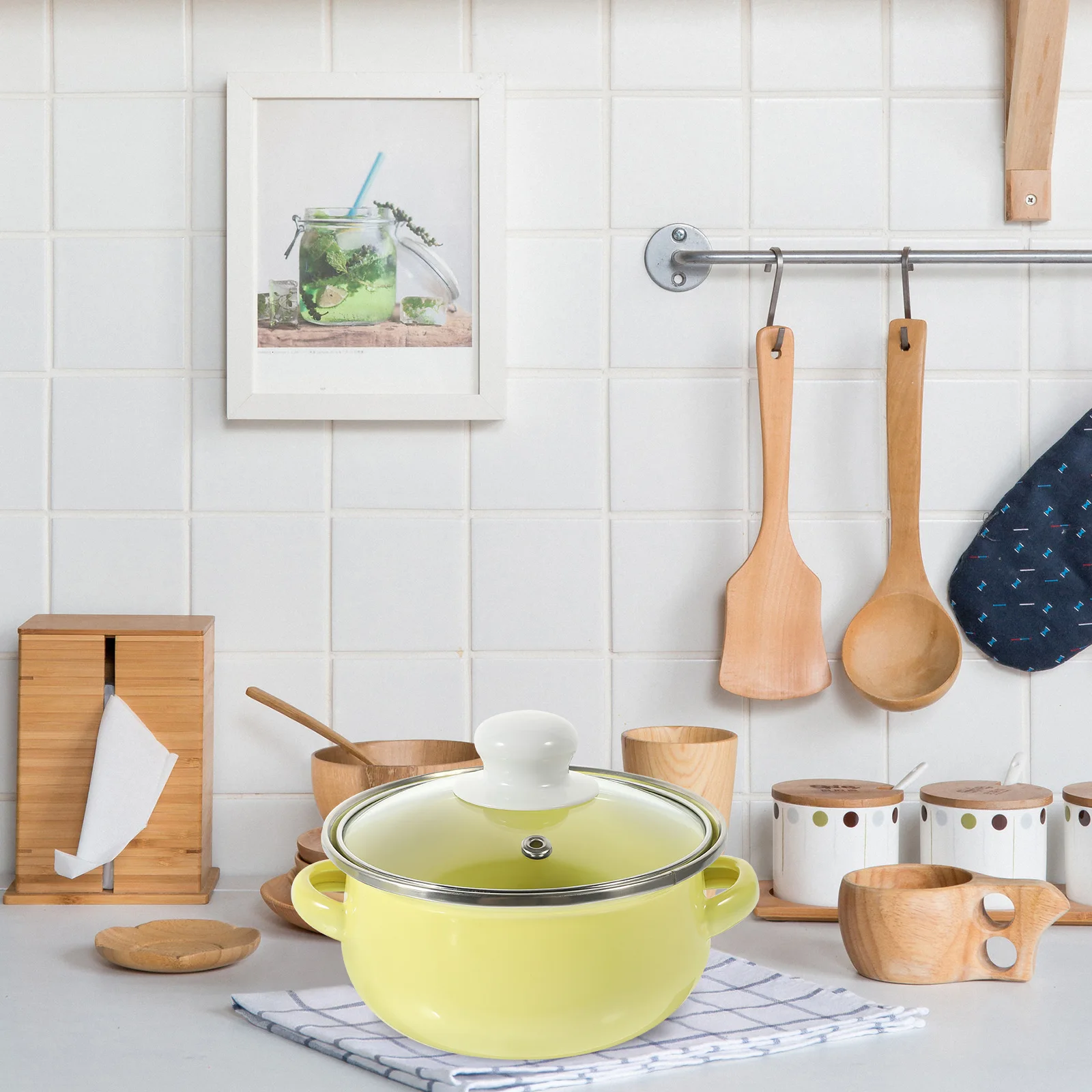 

3Pcs Practical Durable Enamel Mini Soup Pot Set Double Handles Flat Bottom Stew Pots Kitchen Essentials