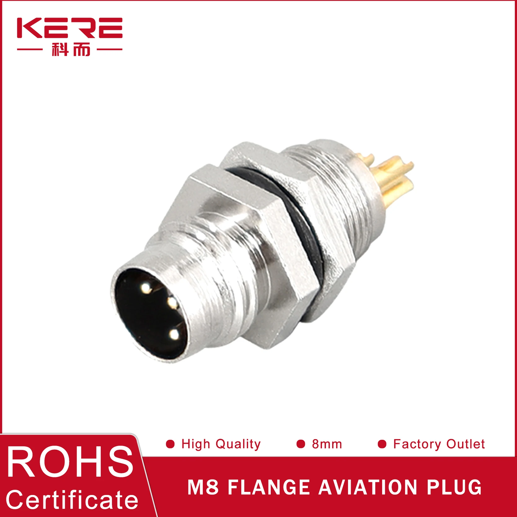 

KERE M8 Panel Front/Back Mount Sensor Connector Screw Threaded 3/4/5/6/8-Core Pin Male Female Aviation A Type Flange Socket