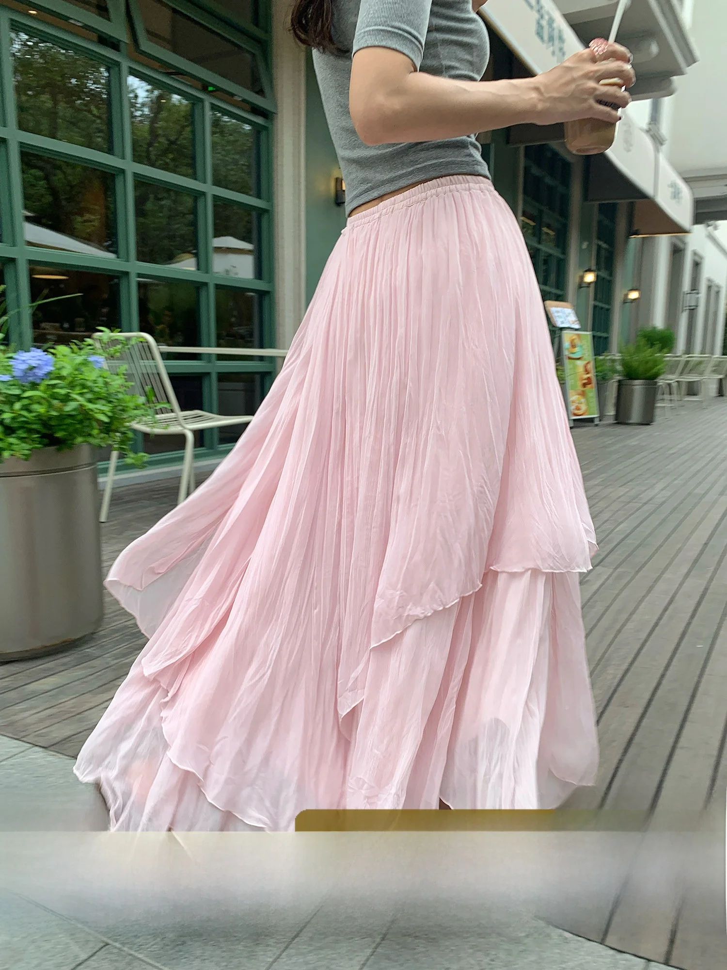 

Асимметричная многослойная юбка А-силуэта для женщин, летняя, дизайнерская, с завышенной талией, утягивающая, кремового цвета, необычная полуприлегающая юбка