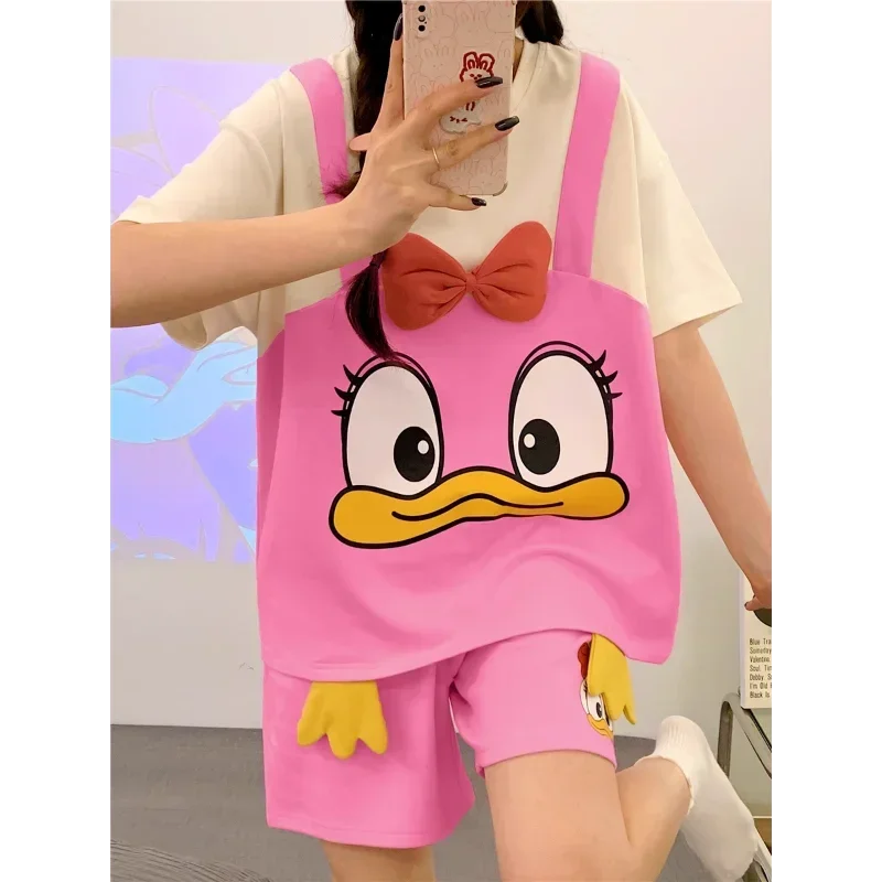 

Disney Donald Duck Silk Pajamas Women's Summer Women's Cute Cartoon Cotton Comfortable Short Sleeve Short Home Women's Pajamas