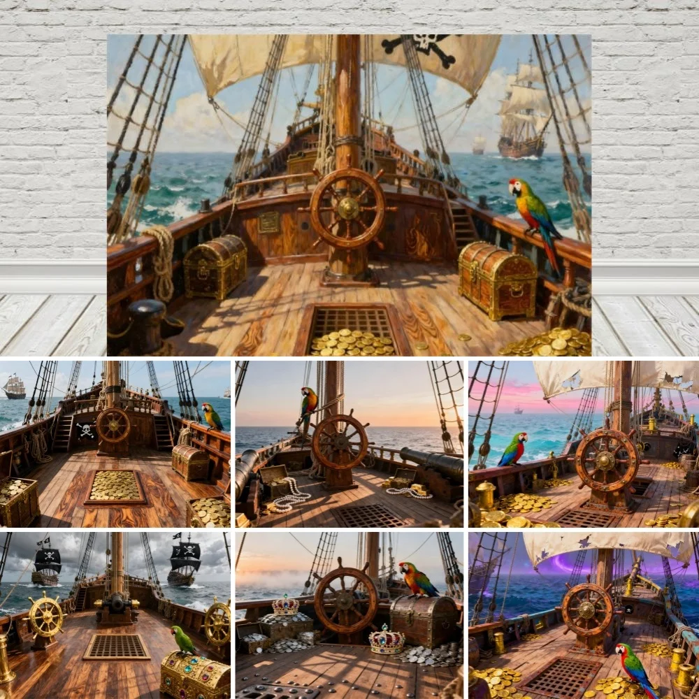 Pirate Theme Photo Background Sailing Treasure World Map Boy Kid Birthday Party Photography Background Photo Studio Decor Banner