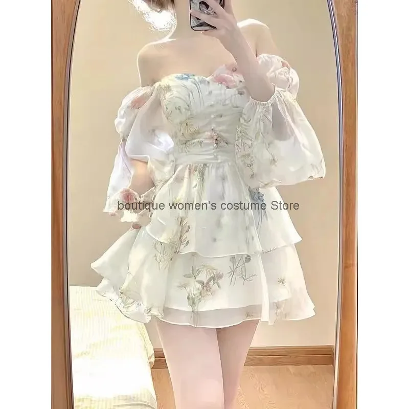 

Princess Dress Lolita Dress Autumn Fashion Women's Floral Short Dress French Style Dress Live Streaming Fairy Dress