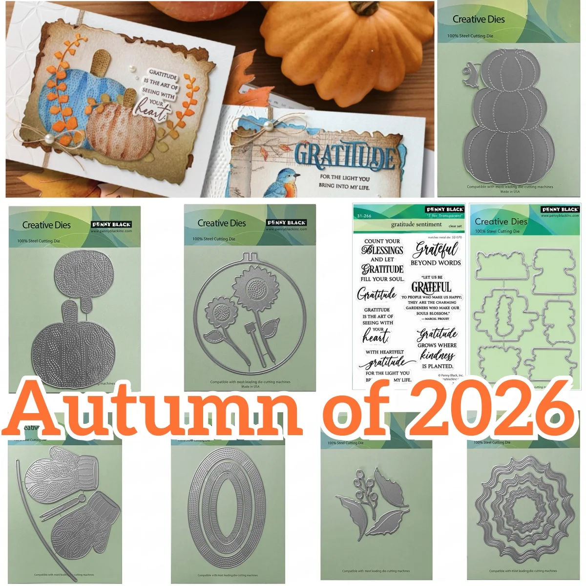 Autumn 2026 Pumpkin Stack Sunflower Embroidery Hoop Metal Cutting Dies and Clear Stamps for DIY Making Card Scrapbook Decoration
