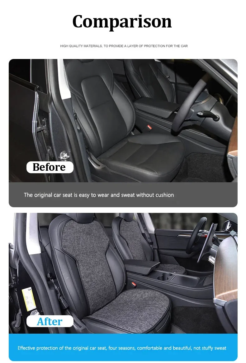 Für Tesla Model Y Juniper 2026 Atmungsaktiver Leinen-Sitzkissen Rückenlehnen-Schutzbezug Model 3 Highland Sommer Winter Zubehör – Detail 2