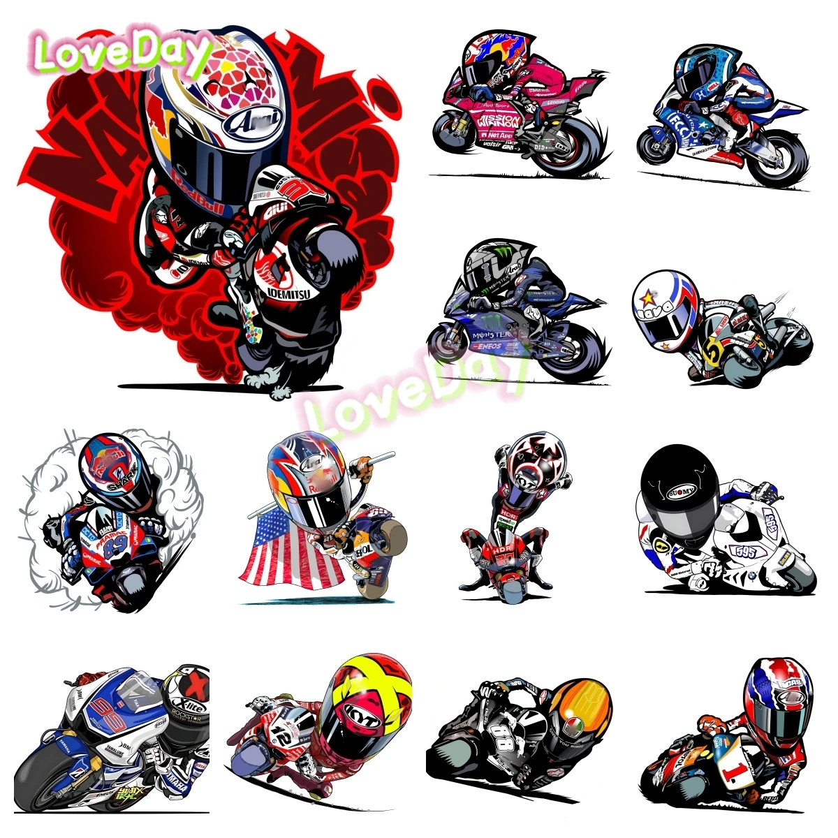 

Vinyl Racing Motorcycle Cartoon Anime Racer Sticker Decals Road Racing AGU Helmet Quality Exterior Accessories Car Sticker