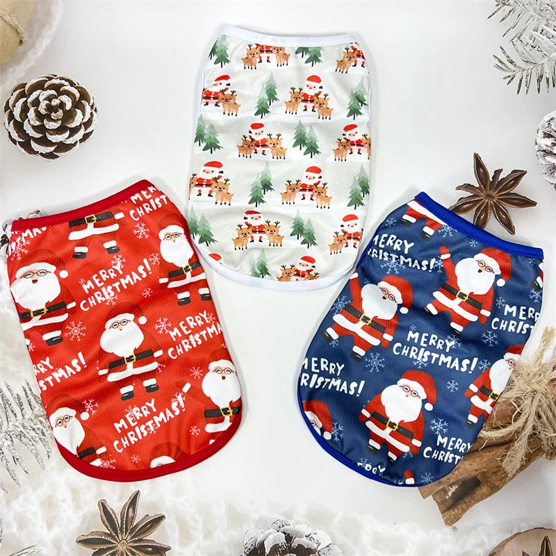 Pet Dog Clothes Small Medium Dogs Cats Autumn Winter Christmas Print Party Sleeveless Vest Pet Comfortable Onesie Pet Clothes