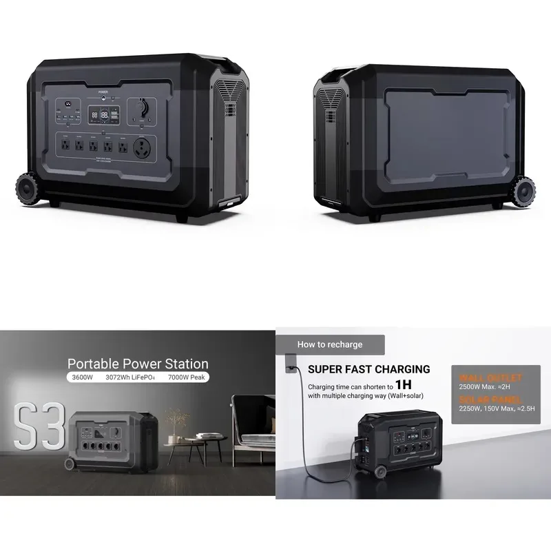 Home Energy Storage Smart LiFePO4 UPS Solar Power Plant 3600 Watts Portable Solar Generator with App, , Bluetooth