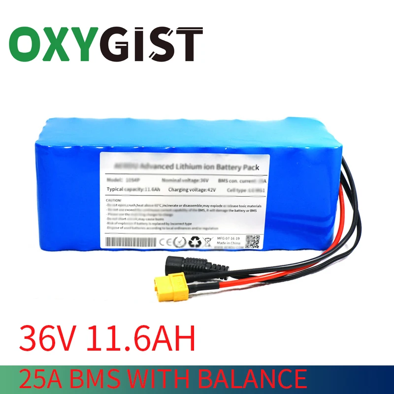 

OXYGIST 36V 10S4P 11.6Ah 42V 18650 high-capacity power lithium battery pack for Ebike electric car bicycle scooter belt 25A BMS