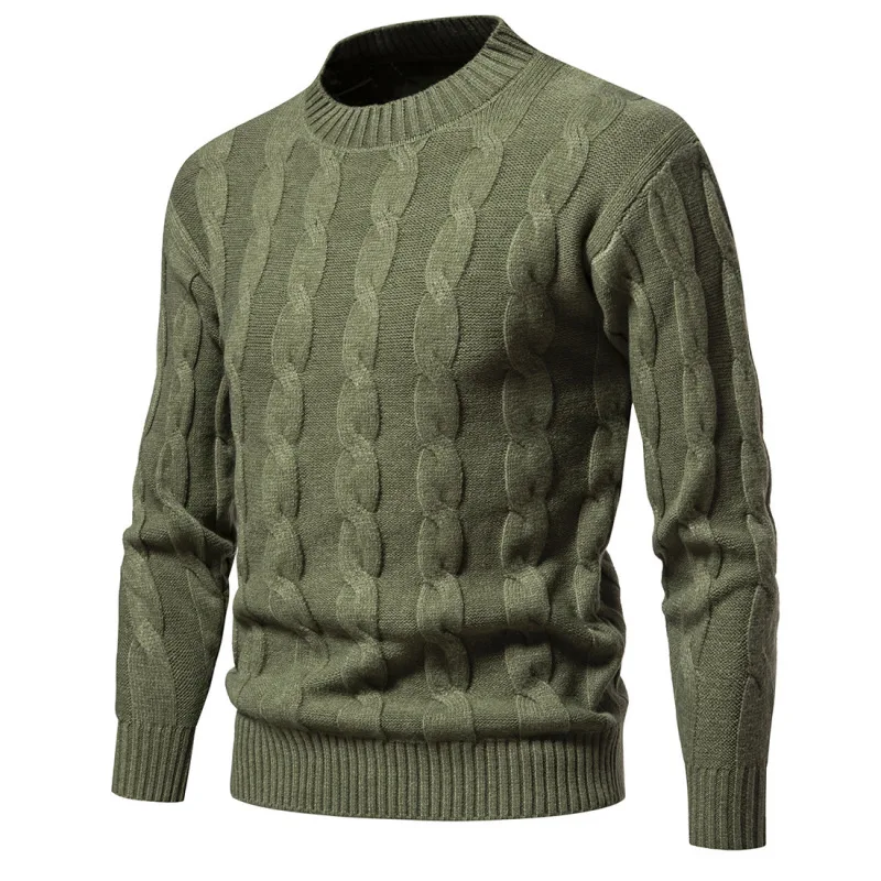 2023 Men's Autumn and Winter New Jacquard Solid Color Pullover Sweater Casual Bottom Knitted Shirt for Men